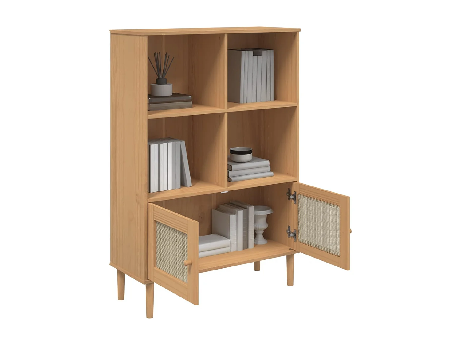 Armadio per Libri | Scaffale | Mobile di stoccaggio SENJA Aspetto Rattan Marrone 90x35x130 cm Legno Pino
