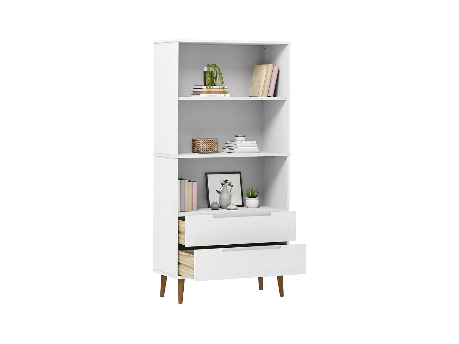 Bibliothèque | Etagère de rangement | Meuble de rangement MOLDE Blanc 85x35x170,5 cm Bois massif de pin
