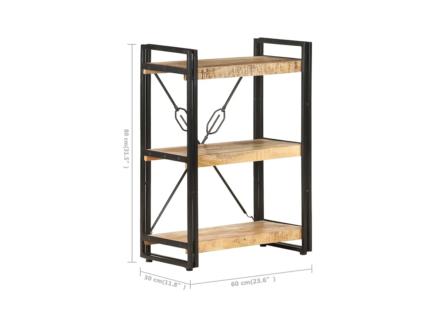 Bibliothèque | Etagère de rangement | Meuble de rangement à 3 niveaux 60x30x80 cm Bois de manguier massif