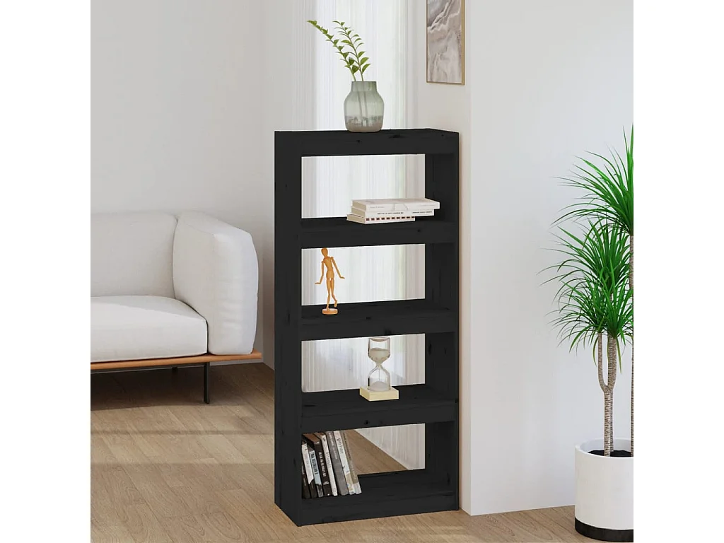 Libreria | Scaffale | Mobile di stoccaggio Divisorio Nero 60x30x135,5 cm Legno Massello di Pino