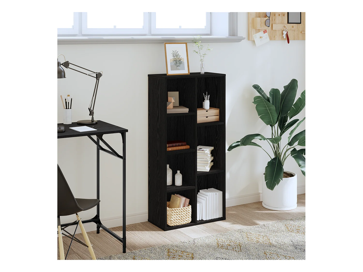 Armadio per Libri | Scaffale Libri | Mobile di stoccaggio Nero Quercia 50x25x105 cm Legno ingegnerizzato