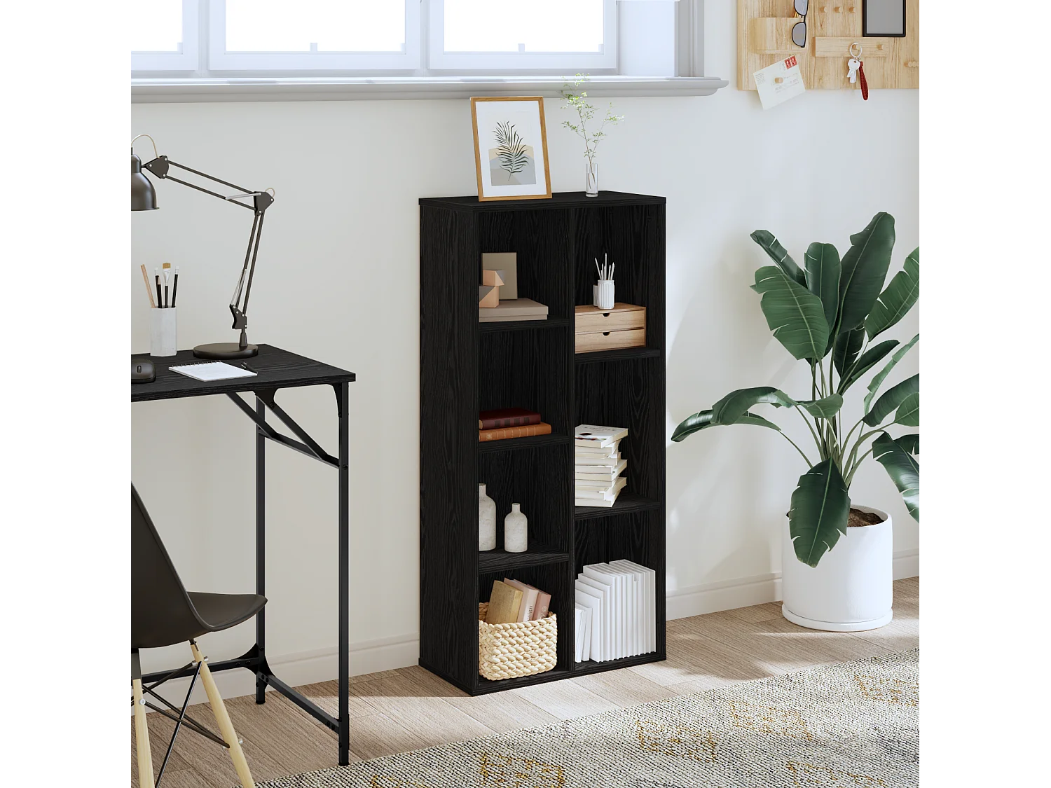 Bibliothèque | Etagère de rangement | Meuble de rangement Noir Chêne 50x25x105 cm Bois d'ingénierie