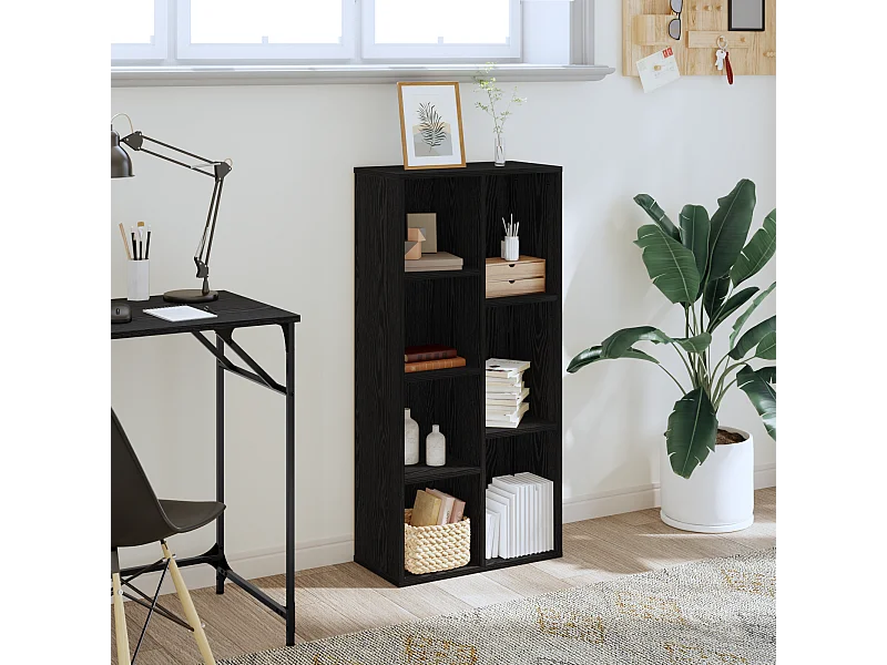 Bibliothèque | Etagère de rangement | Meuble de rangement Noir Chêne 50x25x105 cm Bois d'ingénierie