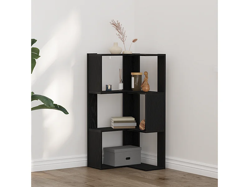 Libreria | Scaffale | Mobile di stoccaggio Angolare a 3 Ripiani Rovere Nero 50x50x102 cm Legno Ingegnerizzato