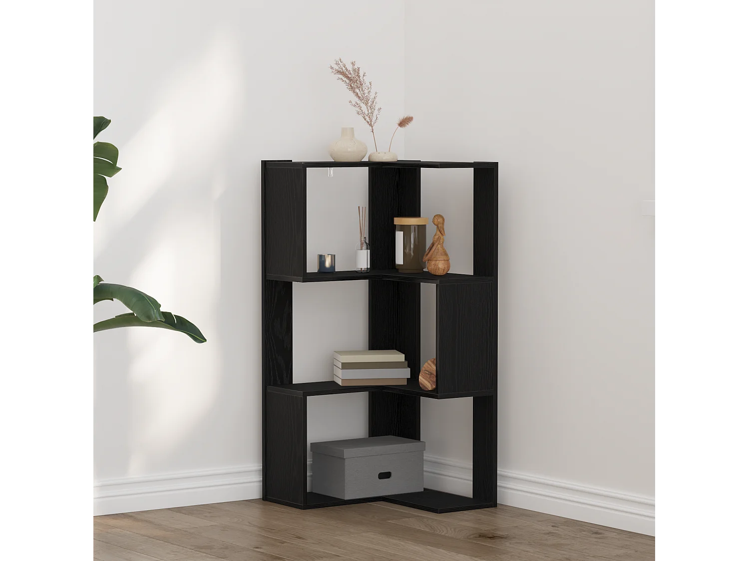 Bibliothèque d'angle | Etagère de rangement | Meuble de rangement 3 niveaux Chêne noir 50x50x102 cm Bois reconstitué