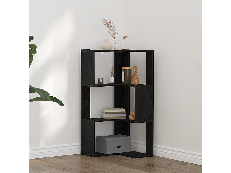 Bibliothèque d'angle | Etagère de rangement | Meuble de rangement 3 niveaux Chêne noir 50x50x102 cm Bois reconstitué