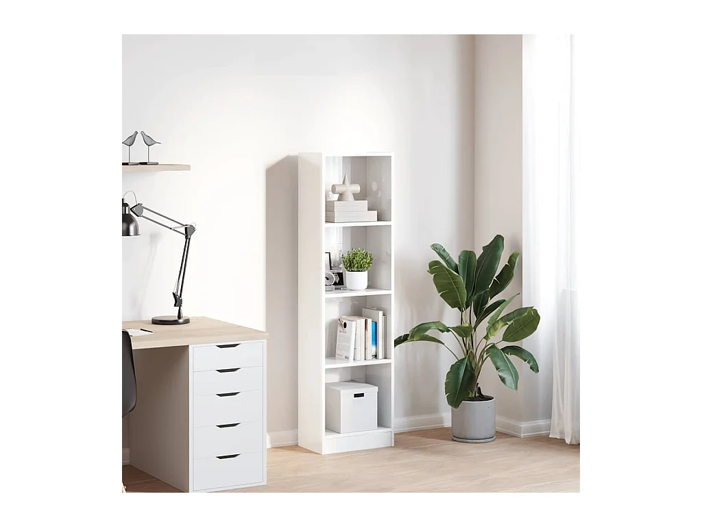 Bibliothèque | Etagère de rangement | Meuble de rangement blanc brillant 40x24x143 cm bois d'ingénierie