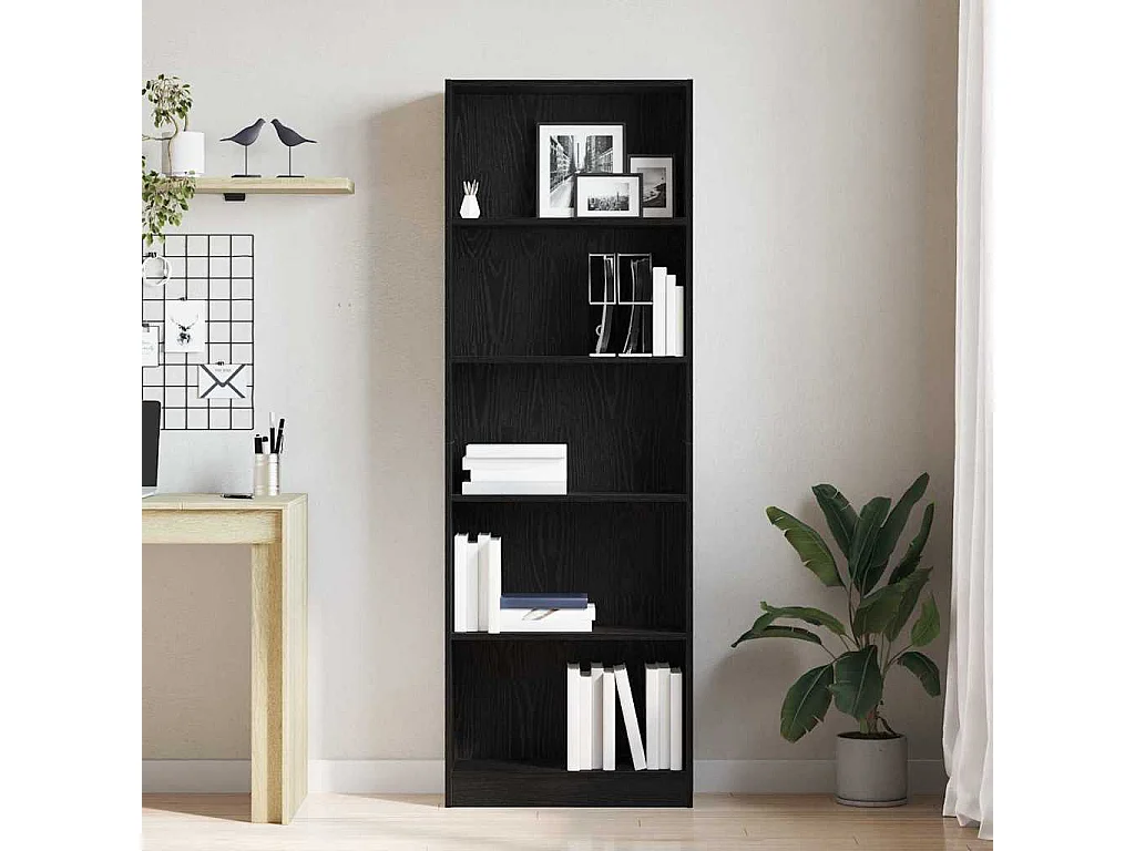 Bibliothèque | Etagère de rangement | Meuble de rangement en Chêne Noir - 60 x 24 x 176 cm, Bois Ingénieré