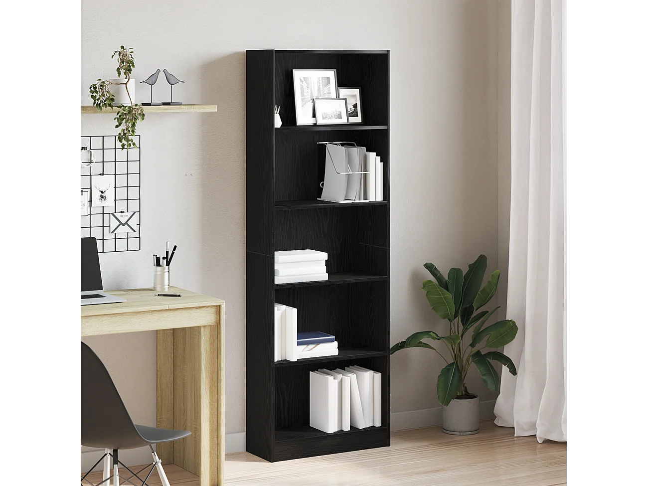 Bibliothèque | Etagère de rangement | Meuble de rangement en Chêne Noir - 60 x 24 x 176 cm, Bois Ingénieré