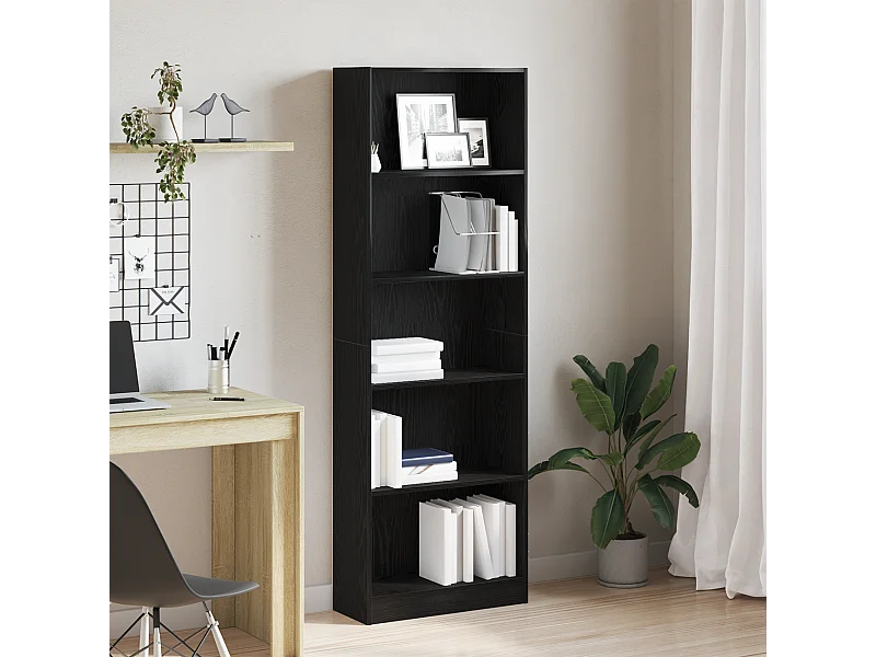Bibliothèque | Etagère de rangement | Meuble de rangement en Chêne Noir - 60 x 24 x 176 cm, Bois Ingénieré