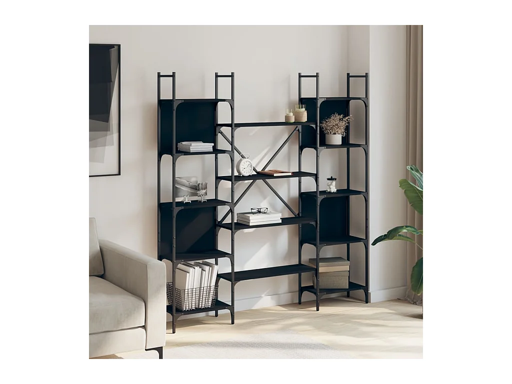 Bibliothèque | Etagère de rangement | Meuble de rangement noir 155,5x24x166,5 cm bois d'ingénierie