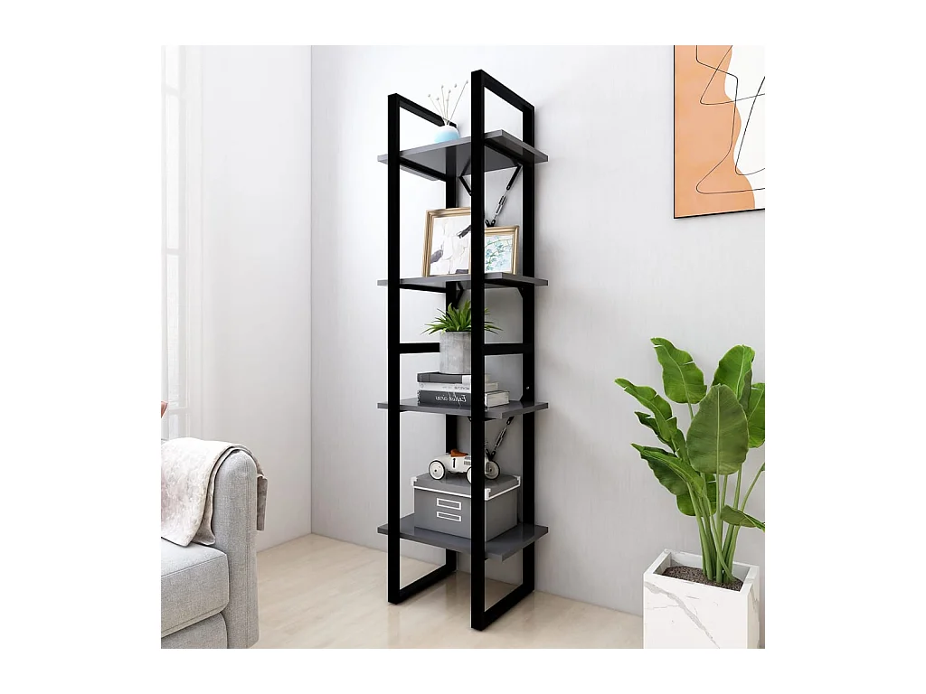 Libreria | Scaffale | Mobile di stoccaggio a 4 Ripiani Grigia 40x30x140 cm in Legno Multistrato