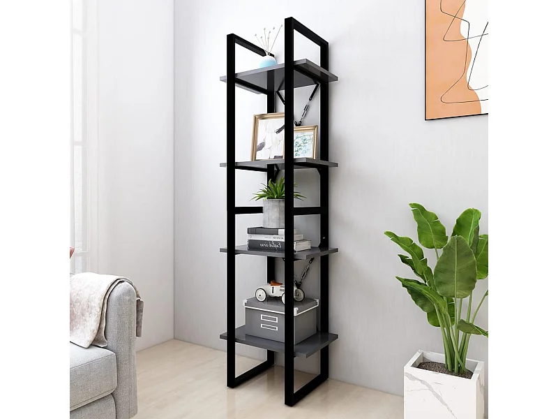 Libreria | Scaffale | Mobile di stoccaggio a 4 Ripiani Grigia 40x30x140 cm in Legno Multistrato