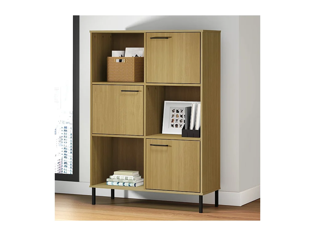 Bibliothèque | Etagère de rangement | Meuble de rangement avec pieds en métal Marron 90x35x128,5cm Bois OSLO