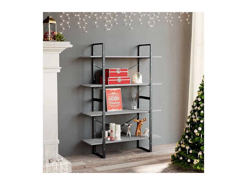 Bibliothèque | Etagère de rangement | Meuble de rangement à 4 niveaux gris béton bois d'ingénierie