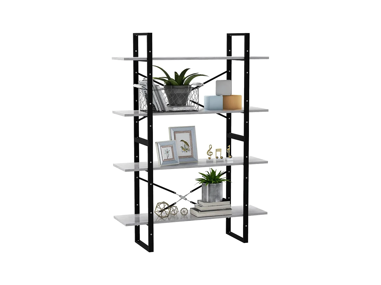 Bibliothèque | Etagère de rangement | Meuble de rangement à 4 niveaux gris béton bois d'ingénierie