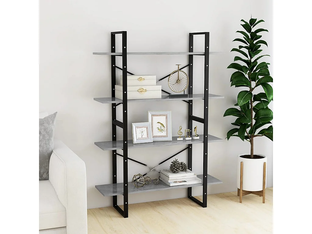 Bibliothèque | Etagère de rangement | Meuble de rangement à 4 niveaux gris béton bois d'ingénierie