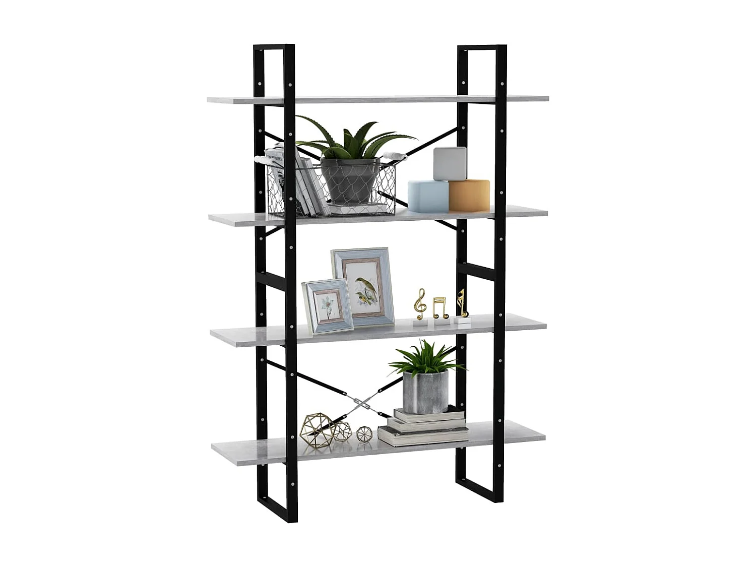 Bibliothèque | Etagère de rangement | Meuble de rangement à 4 niveaux gris béton bois d'ingénierie