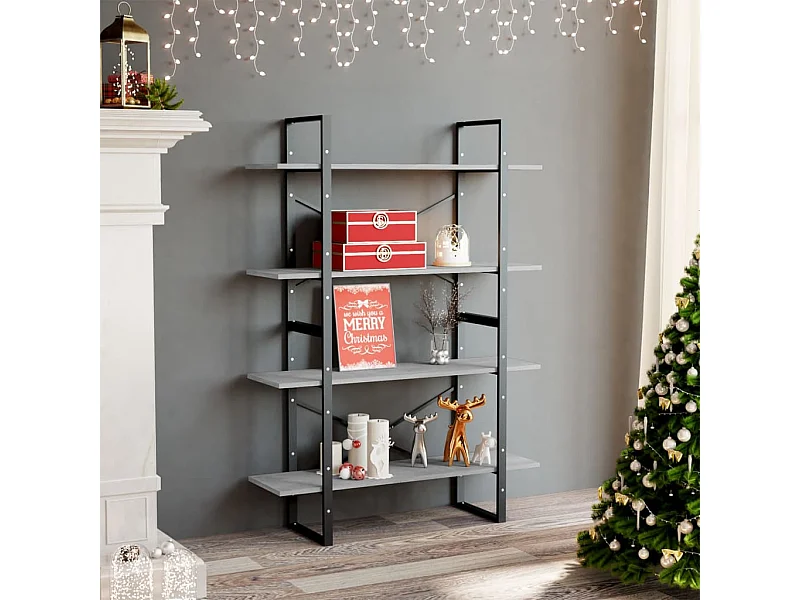 Bibliothèque | Etagère de rangement | Meuble de rangement à 4 niveaux gris béton bois d'ingénierie