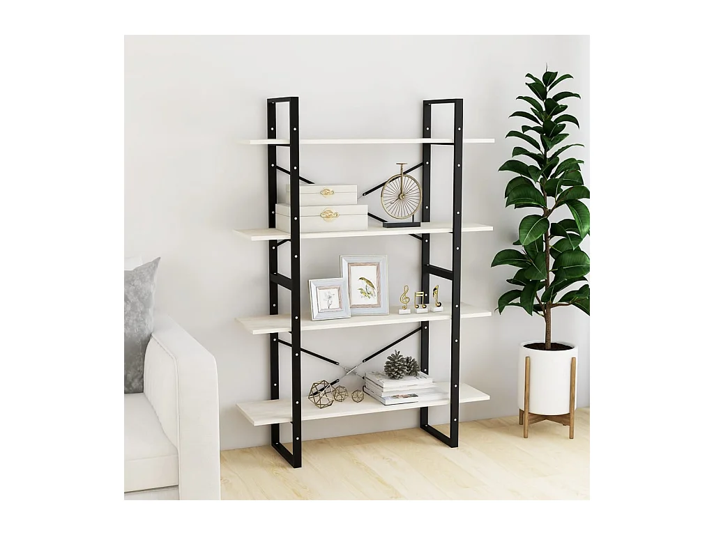 Bibliothèque | Etagère de rangement | Meuble de rangement à 4 niveaux Blanc 100x30x140 cm Bois de pin massif