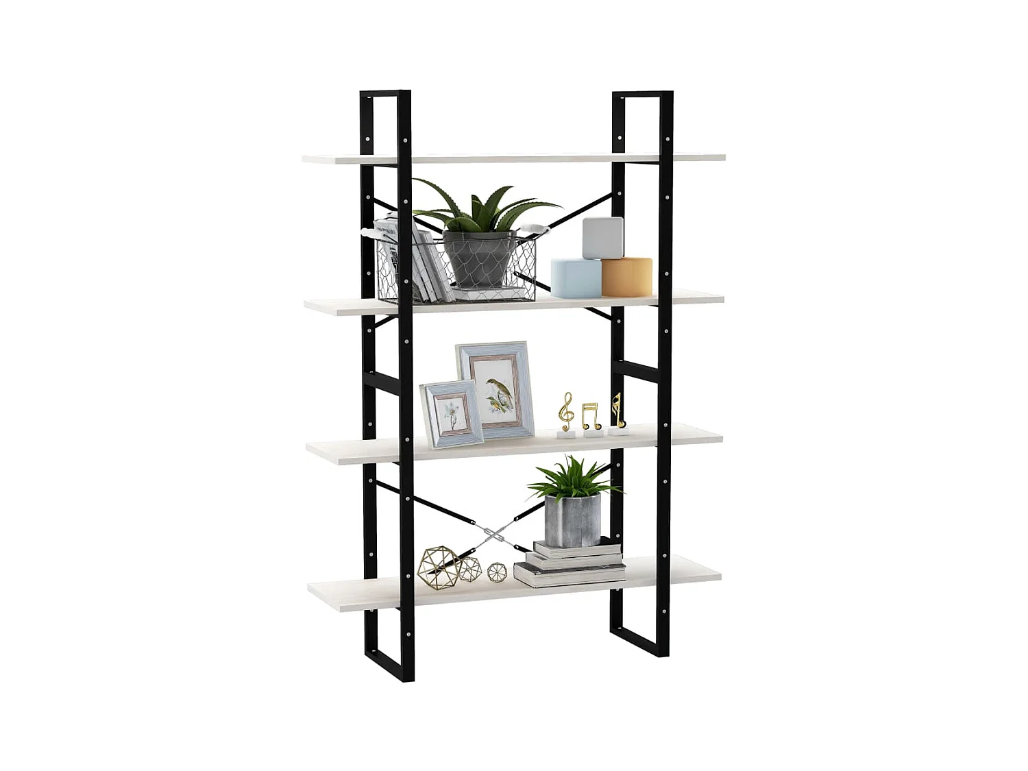 Bibliothèque | Etagère de rangement | Meuble de rangement à 4 niveaux Blanc 100x30x140 cm Bois de pin massif