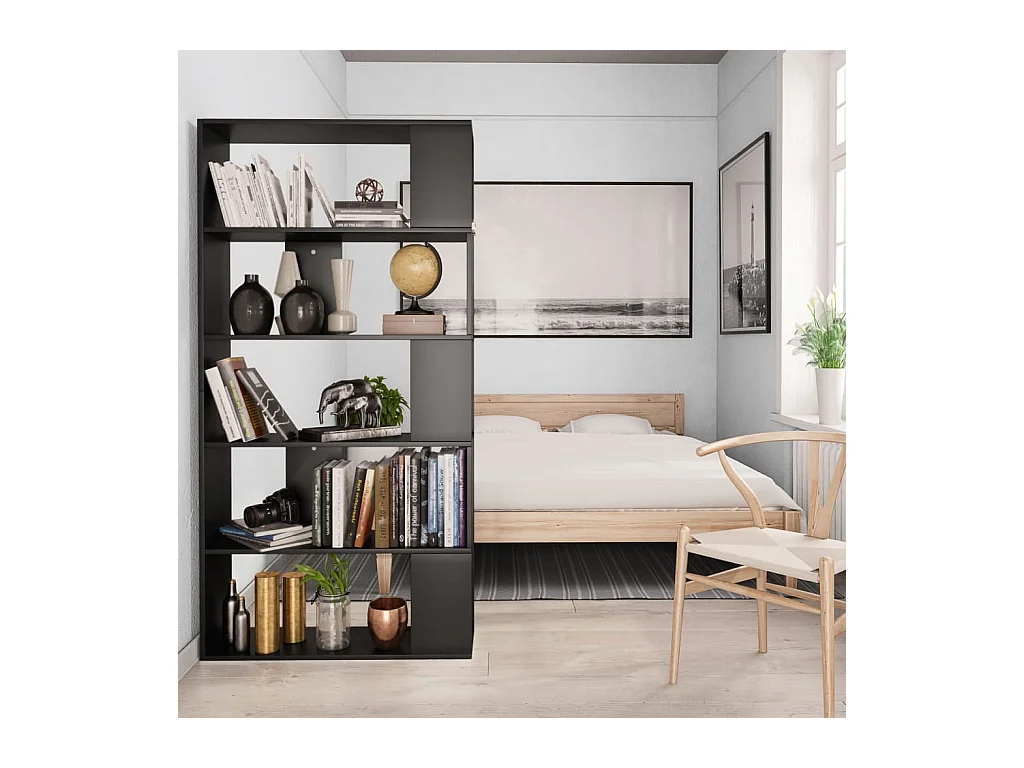 Libreria | Scaffale | Mobile di stoccaggio Divisorio Nero 80x24x159 cm in Legno Multistrato