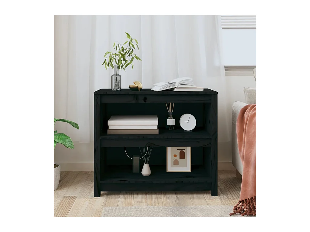 Bibliothèque | Etagère de rangement | Meuble de rangement Noir 80x35x68 cm Bois de pin massif
