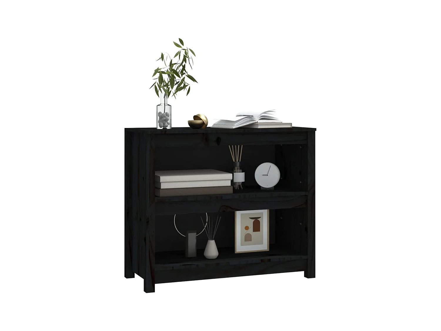 Bibliothèque | Etagère de rangement | Meuble de rangement Noir 80x35x68 cm Bois de pin massif