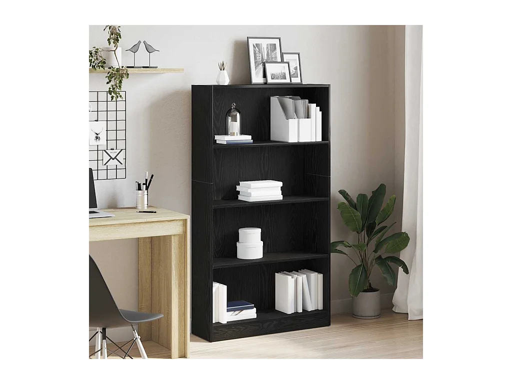 Libreria | Scaffale | Mobile di stoccaggio a 4 Ripiani Rovere Nero 80x24x143 cm in Truciolato
