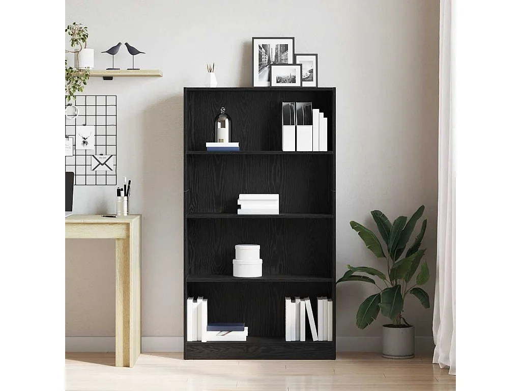 Bibliothèque | Etagère de rangement | Meuble de rangement à 4 niveaux chêne noir 80x24x143 cm