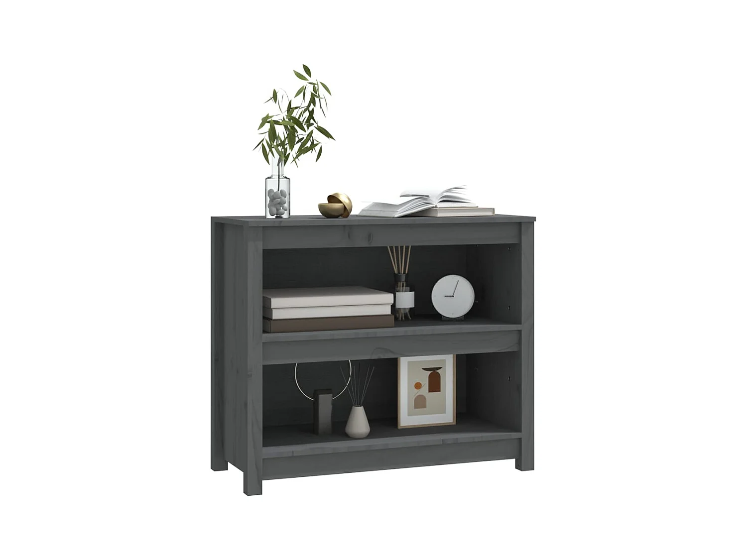 Bibliothèque | Etagère de rangement | Meuble de rangement Gris 80x35x68 cm Bois de pin massif