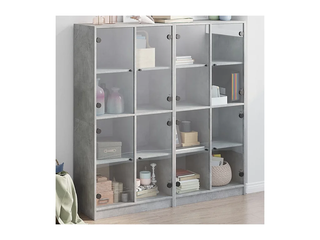 Bibliothèque | Etagère de rangement | Meuble de rangement avec portes gris béton 136x37x142 cm