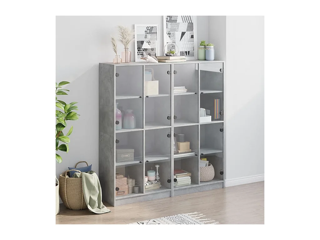 Bibliothèque | Etagère de rangement | Meuble de rangement avec portes gris béton 136x37x142 cm