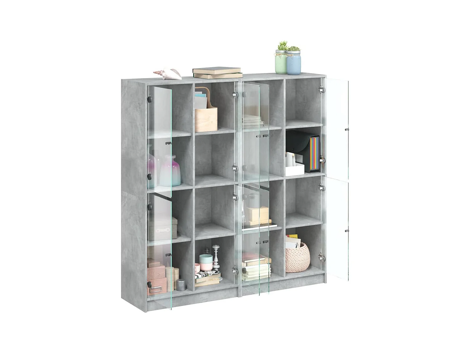 Bibliothèque | Etagère de rangement | Meuble de rangement avec portes gris béton 136x37x142 cm