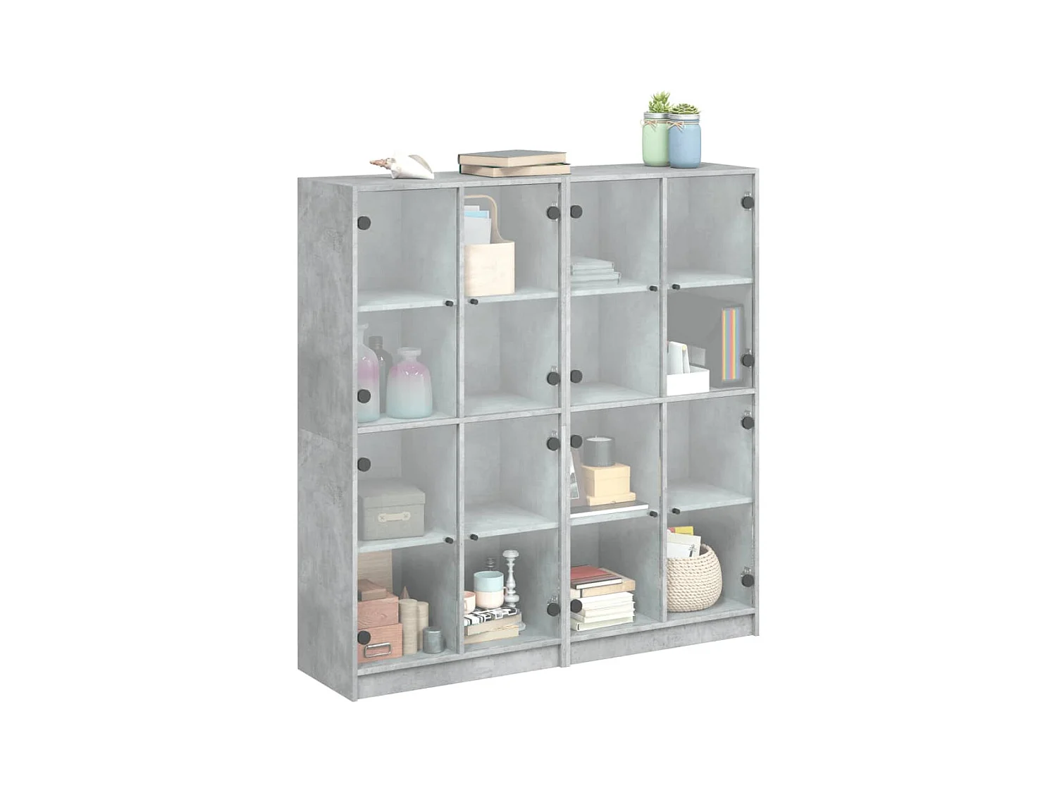 Bibliothèque | Etagère de rangement | Meuble de rangement avec portes gris béton 136x37x142 cm