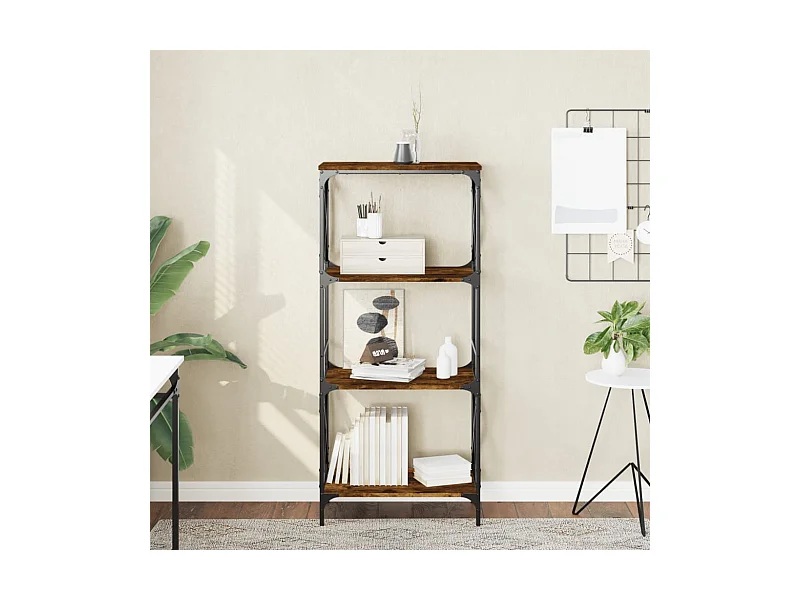 Bibliothèque | Etagère de rangement | Meuble de rangement 4 niveaux chêne fumé 59x35x132cm bois d'ingénierie