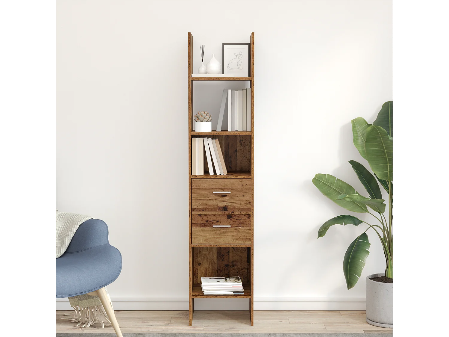 Bibliothèque | Etagère de rangement | Meuble de rangement Bois ancien 40 x 35 x 180 cm Bois d'ingénierie