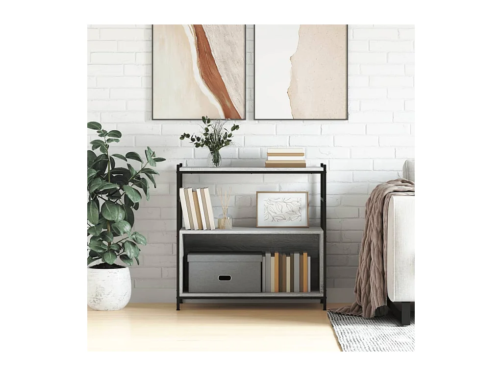 Bibliothèque | Etagère de rangement | Meuble de rangement sonoma gris 80x30x78,5 cm bois d'ingénierie et fer