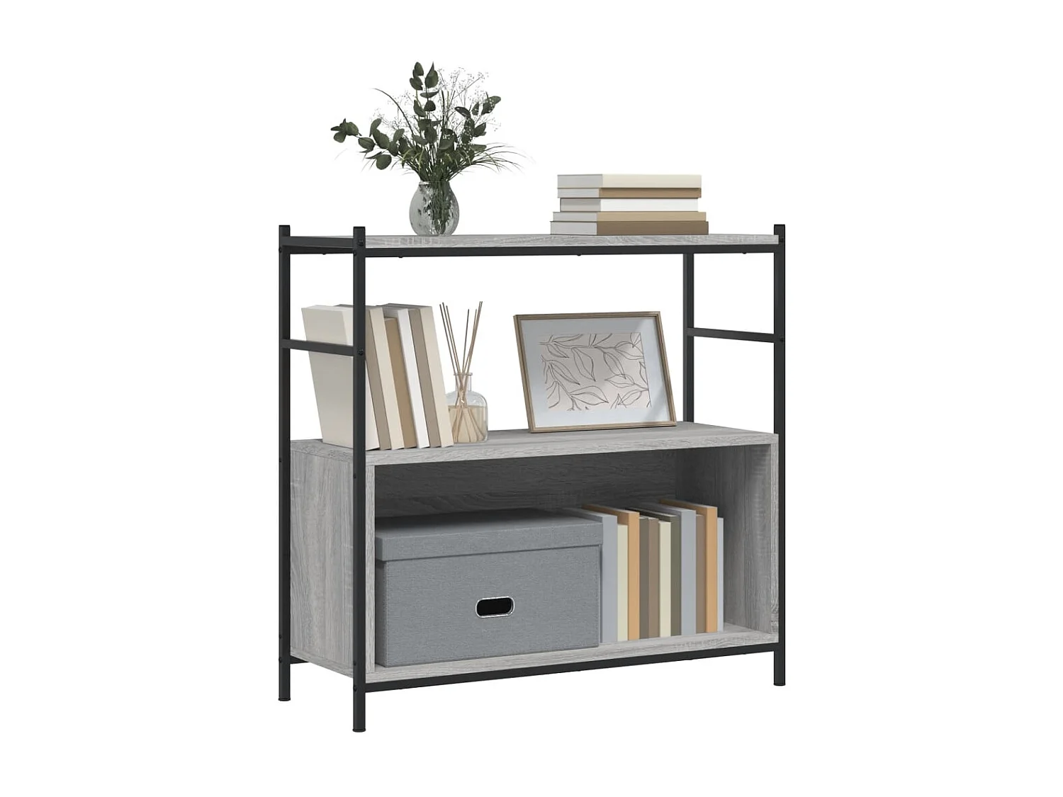 Bibliothèque | Etagère de rangement | Meuble de rangement sonoma gris 80x30x78,5 cm bois d'ingénierie et fer