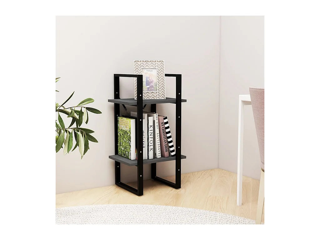 Bibliothèque | Etagère de rangement | Meuble de rangement à 2 niveaux Gris 40x30x70 cm Bois de pin massif