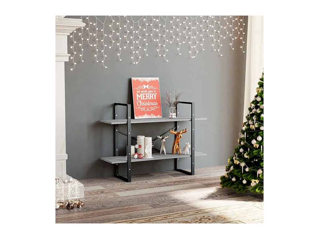 Bibliothèque | Etagère de rangement | Meuble de rangement à 2 niveaux gris béton 100x30x70cm bois ingénierie