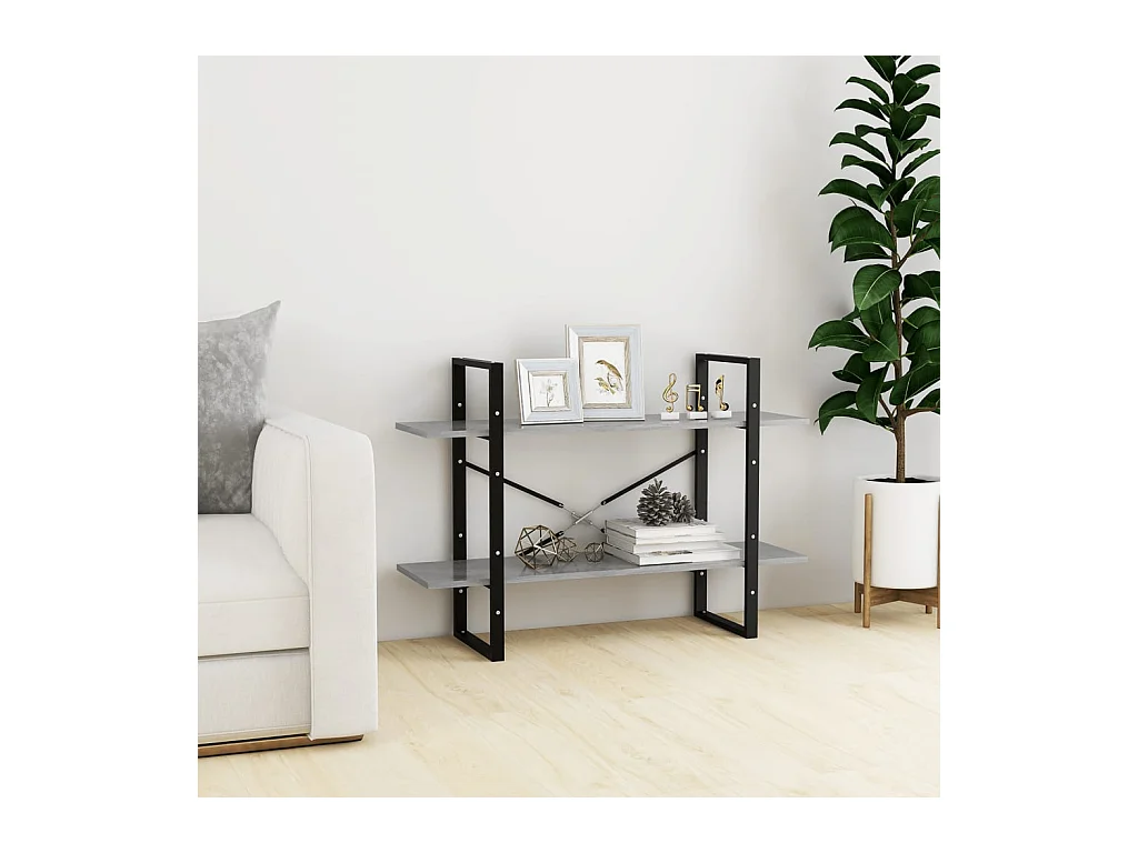 Bibliothèque | Etagère de rangement | Meuble de rangement à 2 niveaux gris béton 100x30x70cm bois ingénierie