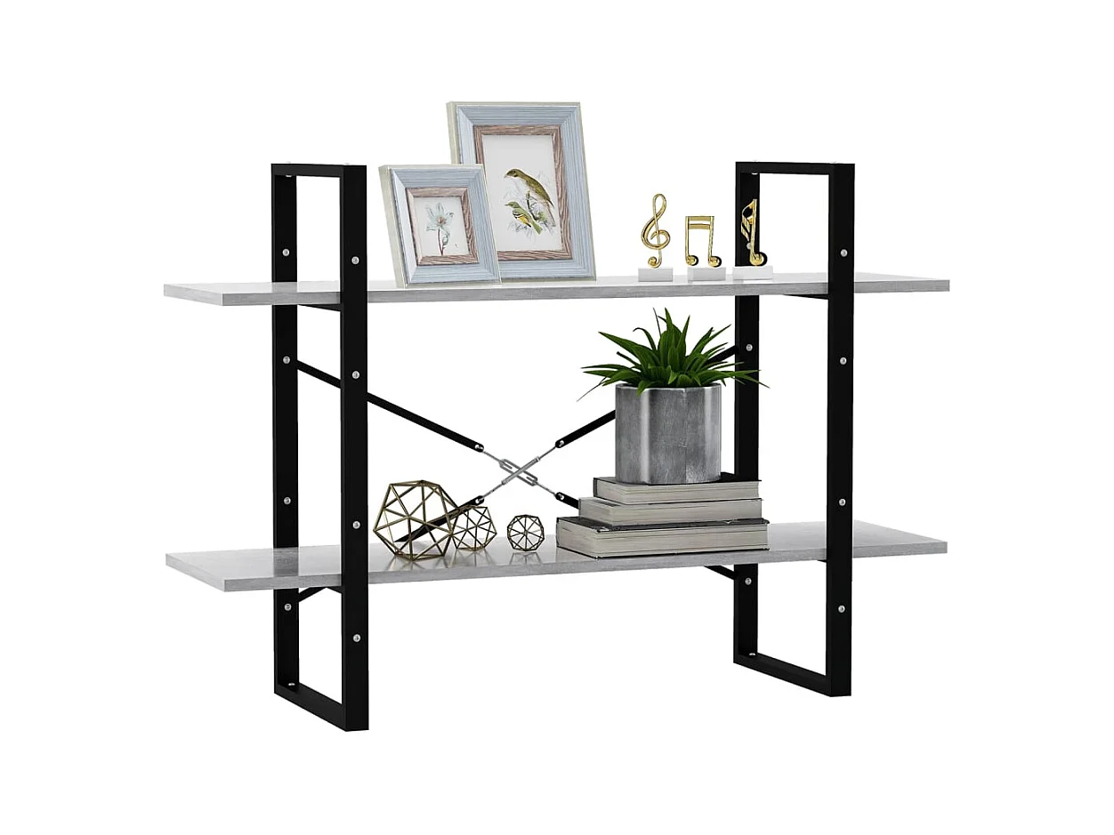 Bibliothèque | Etagère de rangement | Meuble de rangement à 2 niveaux gris béton 100x30x70cm bois ingénierie