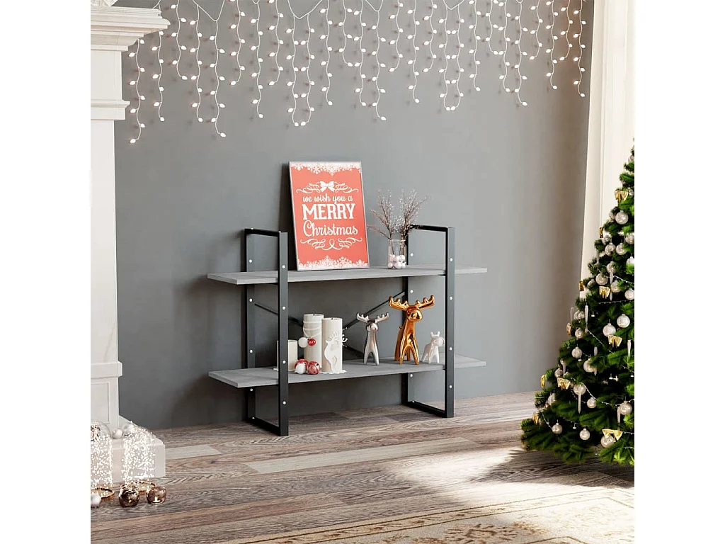 Bibliothèque | Etagère de rangement | Meuble de rangement à 2 niveaux gris béton 100x30x70cm bois ingénierie