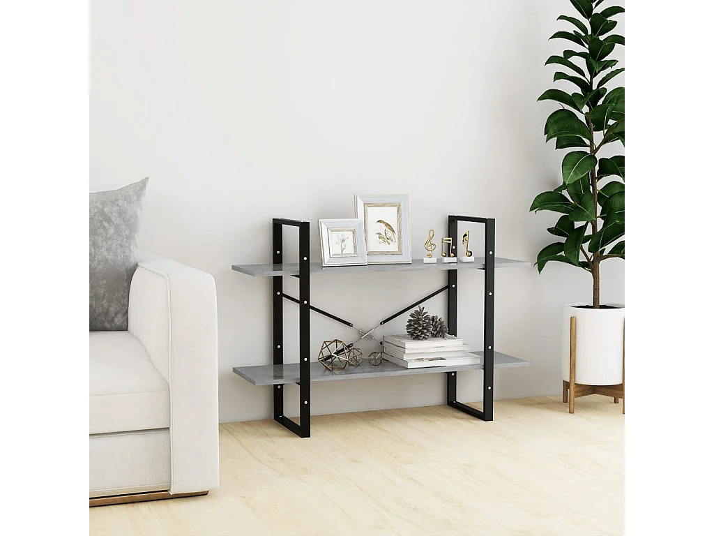 Bibliothèque | Etagère de rangement | Meuble de rangement à 2 niveaux gris béton 100x30x70cm bois ingénierie