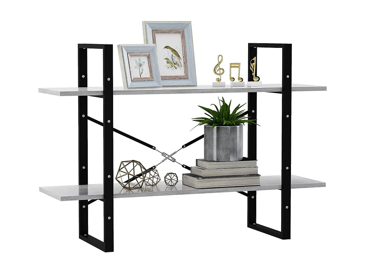 Bibliothèque | Etagère de rangement | Meuble de rangement à 2 niveaux gris béton 100x30x70cm bois ingénierie