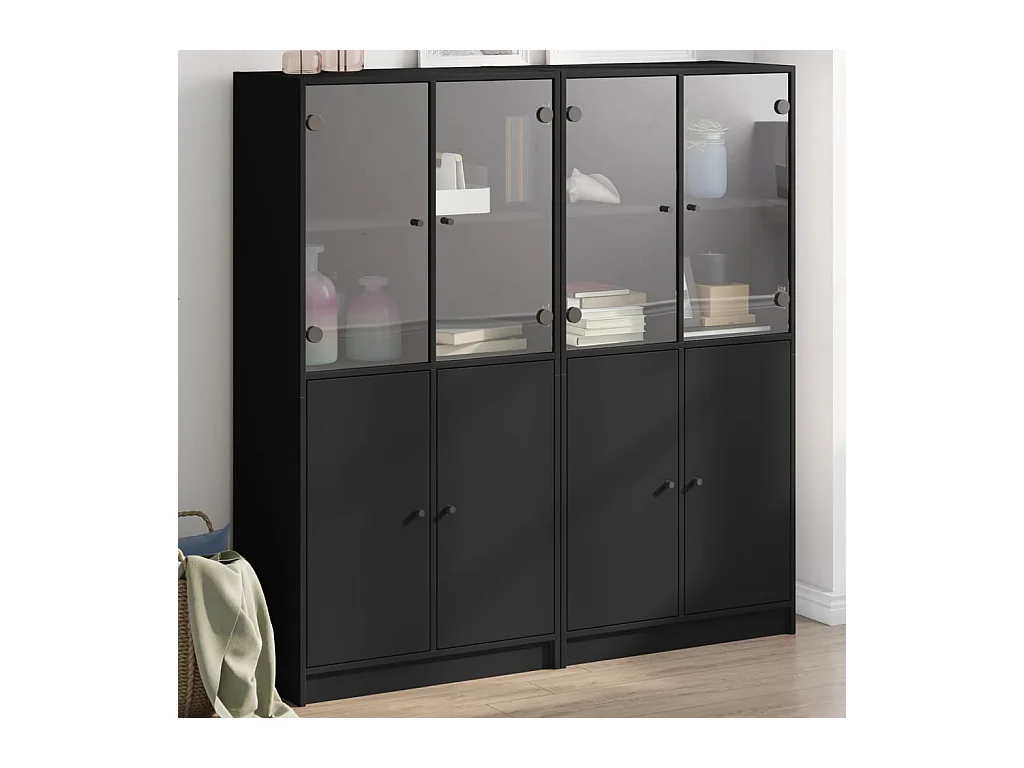 Libreria | Scaffale | Mobile di stoccaggio con Ante Nera 136x37x142 cm in Legno Multistrato