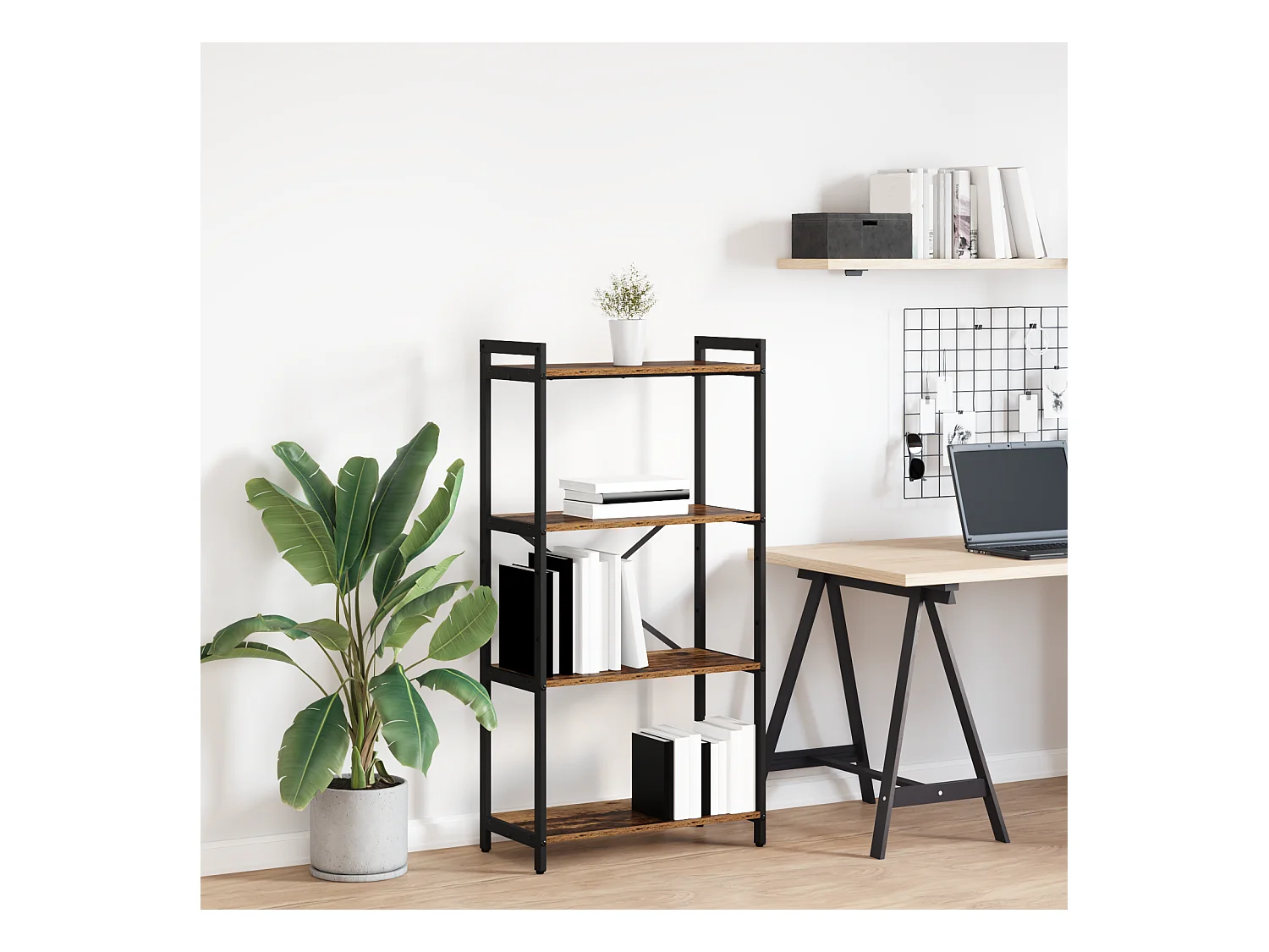 Bibliothèque | Etagère de rangement | Meuble de rangement Bois ancien 60 x 30 x 118 cm Bois et Acier