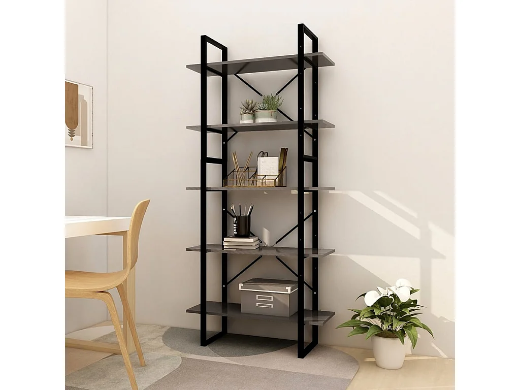 Bibliothèque | Etagère de rangement | Meuble de rangement à 5 niveaux Gris 80x30x175 cm Bois d'ingénierie