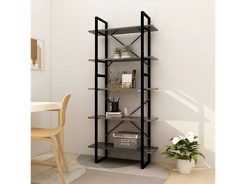 Bibliothèque | Etagère de rangement | Meuble de rangement à 5 niveaux Gris 80x30x175 cm Bois d'ingénierie